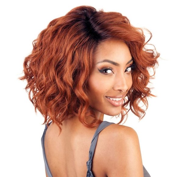 BS206 Mane Concept Brown Sugar Human Hair Blend 3"X5" Lace Front Wig Curly Bob - Picture 2 of 4